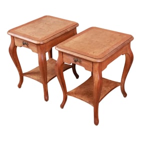 John Widdicomb French Provincial Louis XV Oak and Burl Wood Nightstands, Pair