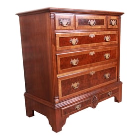 Kittinger Chippendale Burled Walnut Eight-Drawer Dresser Chest, Newly Restored
