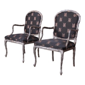 Baker Furniture Louis XV Silver Gilt Fauteuils - a Pair