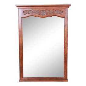 French Provincial Louis XV Carved Oak Framed Wall Mirror by Hickory