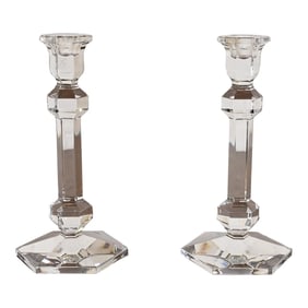 Val Saint Lambert Belgian Crystal Candlesticks, Pair