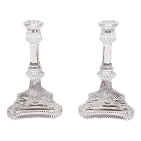 Tiffany & Co. Clear Crystal Candlesticks With Dragon Motif, Pair