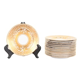 Le Tallec for Tiffany & Co. French Hand Painted Gold Gilt Porcelain Saucer Plates, Set of Twelve