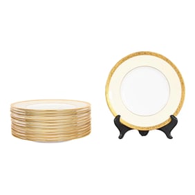 Minton for Tiffany & Co. Art Deco Porcelain Dessert Plates With Gold Gilt Rims, Set of Twelve