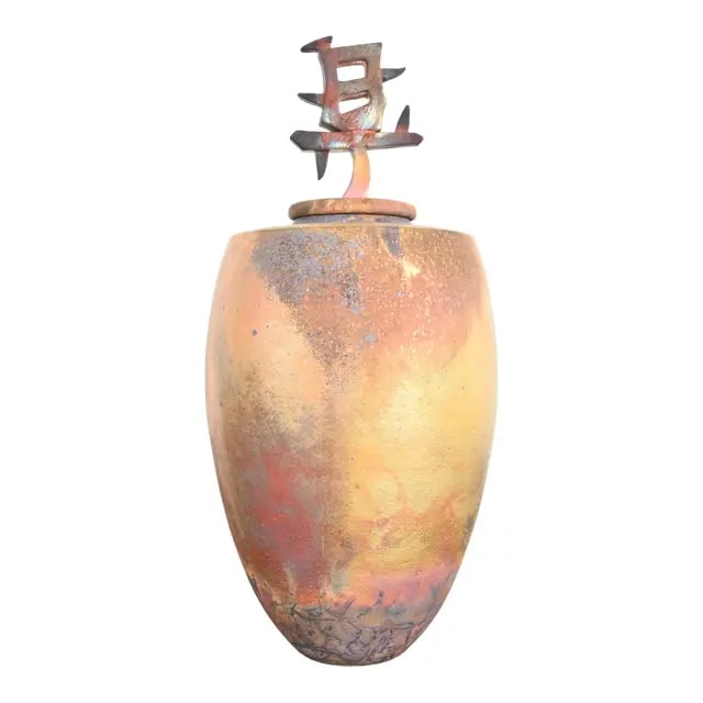 Japanese Raku Pottery Arts & Crafts Glazed Ceramic Art Pottery Lidded Vessel