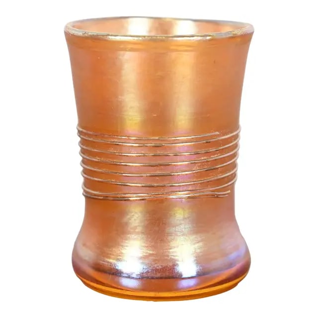 Louis Comfort Tiffany Favrile Iridescent Art Glass Ribbed Toothpick Holder or Cordial: A gorgeous Arts & Crafts or Art Nouveau period Favrile iridescent art glass toothpick holder or small cup By Louis Comfort Tiffany for Tiffany Studios (signed to the underside) USA, Circa 1910 Measure
