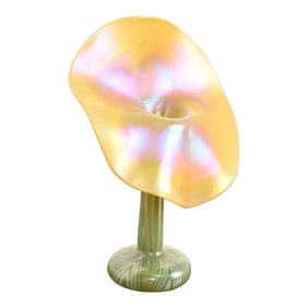 Louis Comfort Tiffany Style Jack in the Pulpit Flower Form Iridescent Art Glass Vase