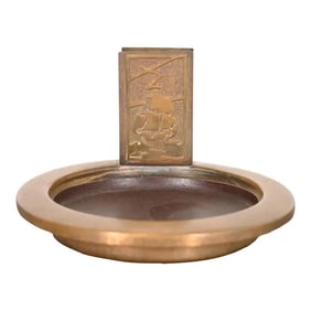 Silver Crest Arts & Crafts Nautical Bronze Ashtray With Match Box Holder