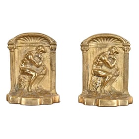 Tiffany Studios Style Art Deco Bronze Doré "The Thinker" Bookends, Circa 1920s