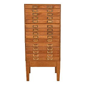 Antique Arts & Crafts Oak 15-Drawer Architect's Blueprint Flat File Cabinet, Circa 1900 (1 of 12)