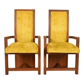 Frank Lloyd Wright for Heritage Henredon Taliesin High Back Armchairs, Pair