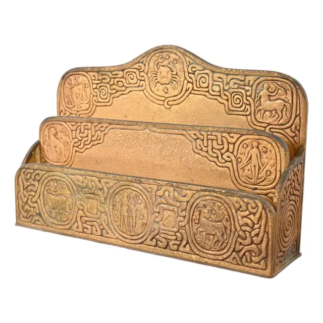 Tiffany Studios New York Zodiac Pattern Bronze Doré Letter Rack (1 of 12)