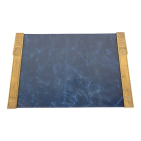 Tiffany Studios New York 'American Indian' Bronze Doré Blotter Ends With Leather Desk Blotter