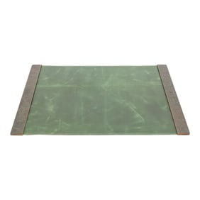 Early 20th Century Tiffany Studios New York Zodiac Bronze Blotter Ends With Green Leather Desk Pad
