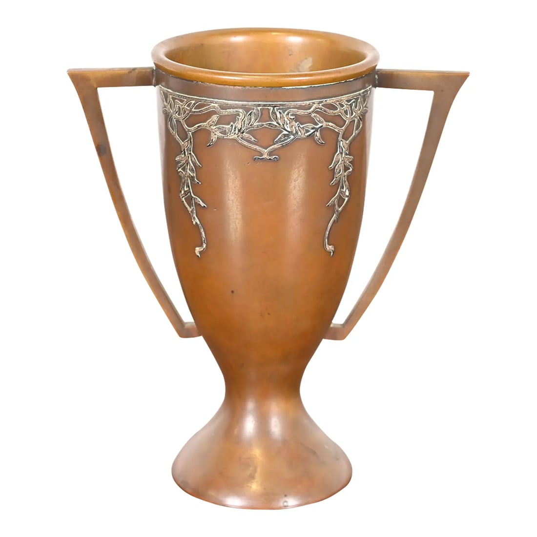 Heintz Arts & Crafts Sterling Silver on Bronze Amphora Vase: A gorgeous antique Arts & Crafts or Art Deco period sterling silver on bronze amphora vase By Heintz Art Metal Shop USA, Early 20th Century Measures: 6.25"W x 3.5"D x 7"H. Good original vintage condit