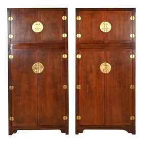 Michael Taylor for Baker Furniture Hollywood Regency Chinoiserie Walnut Armoire Dressers or Bar