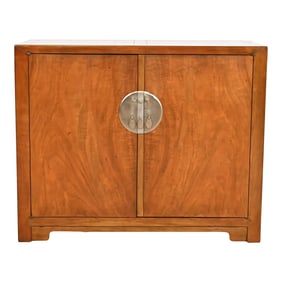 Michael Taylor for Baker Furniture Far East Collection Chinoiserie Burled Walnut Bar Cabinet, 1960s