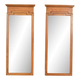 Thomasville Mid-Century Hollywood Regency Burled Walnut Wall Mirrors, Pair