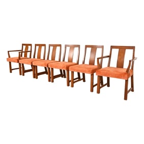 Edward Wormley for Dunbar Mid-Century Modern Sculpted Walnut Dining Chairs, Set of Six