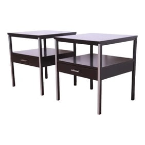 Paul McCobb for Calvin Furniture Black Lacquered Nightstands, Newly Refinished