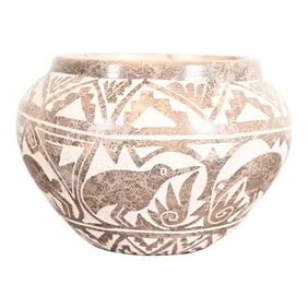 Aragon Acoma Pueblo Carved Polychrome Pottery Water Jar