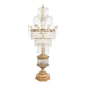 Mid-Century Hollywood Regency Brass and Crystal Prism Large Waterfall Table Lamp
