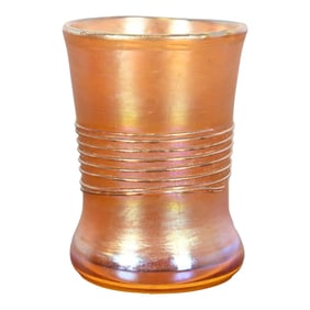 Louis Comfort Tiffany Favrile Iridescent Art Glass Ribbed Toothpick Holder or Cordial