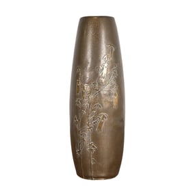 Silver Crest Arts & Crafts Sterling Silver on Bronze Tall Vase