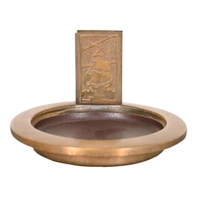 Silver Crest Arts & Crafts Nautical Bronze Ashtray With Match Box Holder