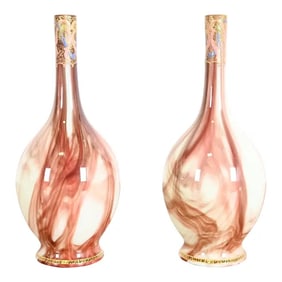 Loetz Art Nouveau Onyx Marbleized Glass Vases, Pair