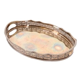 Sheffield English Victorian Silverplate Handled Reticulated Serving Tea Tray