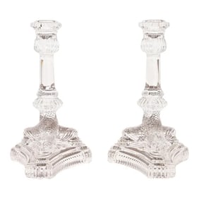 Tiffany & Co. Clear Crystal Candlesticks With Dragon Motif, Pair