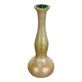 Josef Rindskopf Art Nouveau Iridescent Art Glass Double Gourd Bud Vase, Circa 1890s