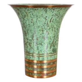 Carl Sorensen Art Deco Verdigris Bronze Trumpet Vase