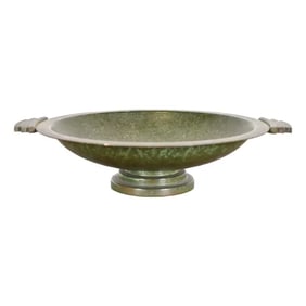 Carl Sorensen Art Deco Verdigris Bronze Footed Centerpiece Bowl or Fruit Bowl