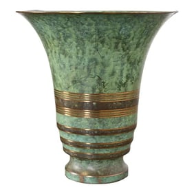 Carl Sorensen Art Deco Verdigris Bronze Vase, Early 20th Century