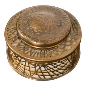 Tiffany Studios New York Pine Needle Bronze Doré and Slag Glass Inkwell