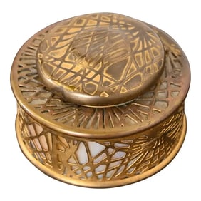 Tiffany Studios New York Pine Needle Bronze Doré and Slag Glass Inkwell