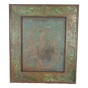 Tiffany Studios New York Pine Needle Bronze and Green Slag Glass Large Picture Frame, Circa 1910