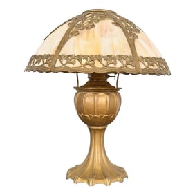 Antique Art Nouveau Slag Glass Table Lamp by Miller Lamp Co., Circa 1920s
