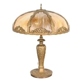 Antique Art Nouveau Slag Glass Table Lamp in the Manner of Handel, Circa 1920s