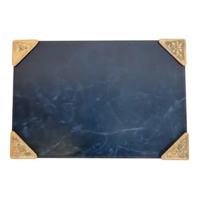 Tiffany Studios New York Bronze Doré and Abalone Blotter Corners With Leather Desk Blotter