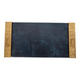 Tiffany Studios New York Nautical Bronze Doré Blotter Ends With Leather Desk Blotter