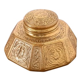 Tiffany Studios New York Zodiac Bronze Doré Large Inkwell