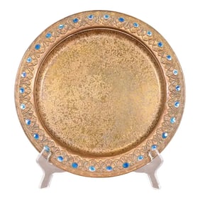 Louis Comfort Tiffany Furnaces Favrile Bronze Doré and Enamel Charger Plate or Serving Tray