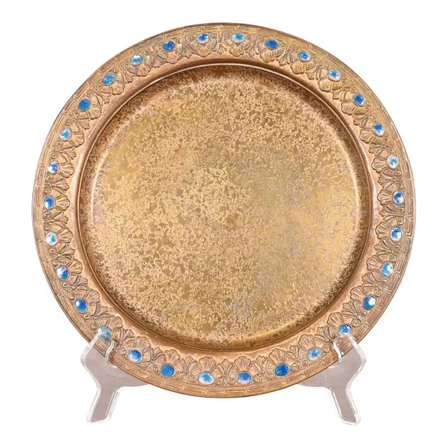 Louis Comfort Tiffany Furnaces Favrile Bronze Doré and Enamel Charger Plate or Serving Tray (1 of 10)