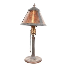 Handel Antique Arts & Crafts Bronze Table Lamp With Mica Shade