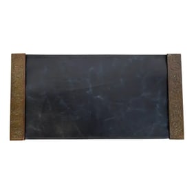 Tiffany Studios New York Zodiac Bronze Blotter Ends With Leather Desk Blotter