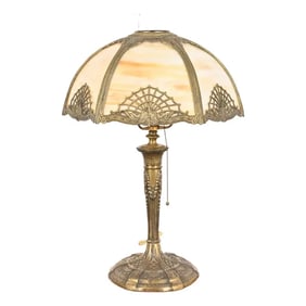 Antique Art Nouveau Slag Glass Table Lamp in the Manner of Handel, Circa 1920s