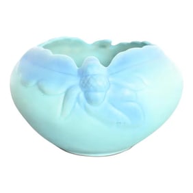 Van Briggle Arts & Crafts Turquoise Glazed Ceramic Bowl With Oak Leaf and Acorn Motif